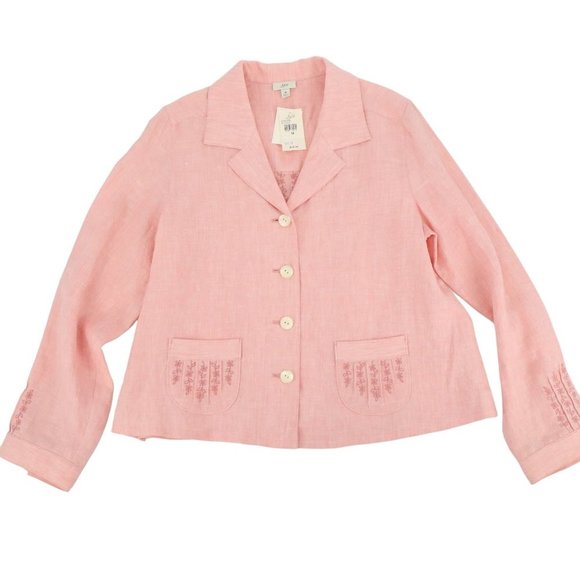 NWT J. Jill Scalloped Floral Embroidered Pink Linen Button Front Jacket M - Picture 1 of 6